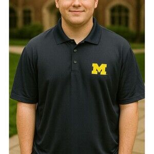 Michigan Mens Polo Golf Shirt Wolverines Dark Navy Blue  Men's Large Antigua